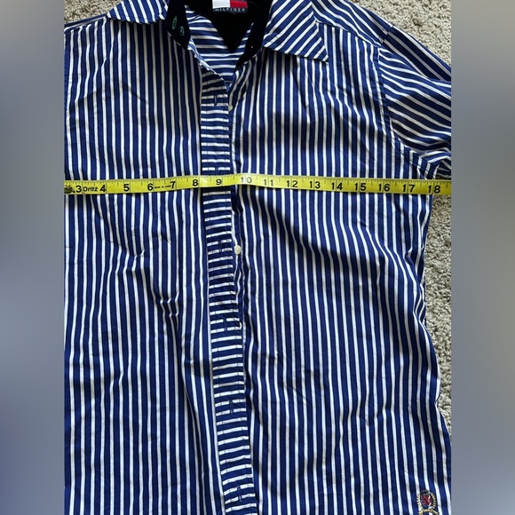 Tommy Hilfiger Women Size 4 Blue/white Striped Shirt Flip Cuff - Super Cute! - Picture 3 of 15